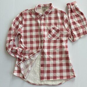 Passport Plush Lined Pink and White Plaid Button Up Shirt Size L